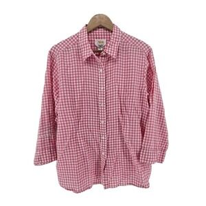 Talbots Fresh Linen‎ Shirt XL Island Pink Gingham Button Down Spring